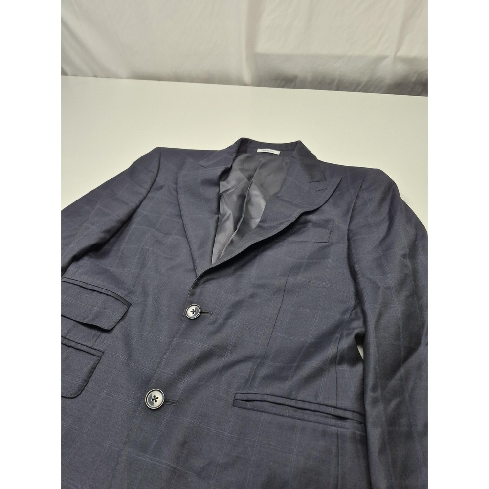 Peter Millar Blazer Mens 36S Blue 100% Wool Sport Coat Made In Canada Windowpane - Picture 2 of 14